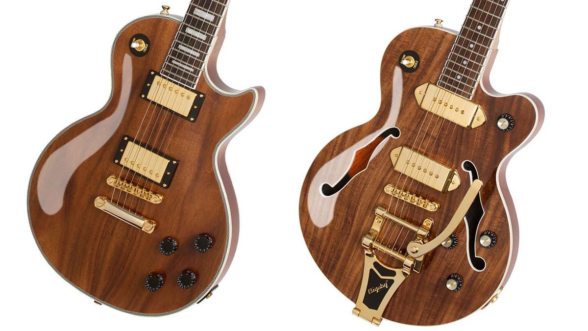 Epiphone unveils koa-topped Les Paul Custom and Wildkat guitars