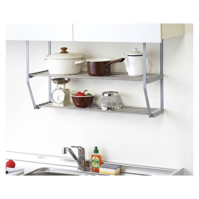 ステンレス 伸縮キッチンラックネジタイプ 2段 NT2-900Sの通販｜流し上