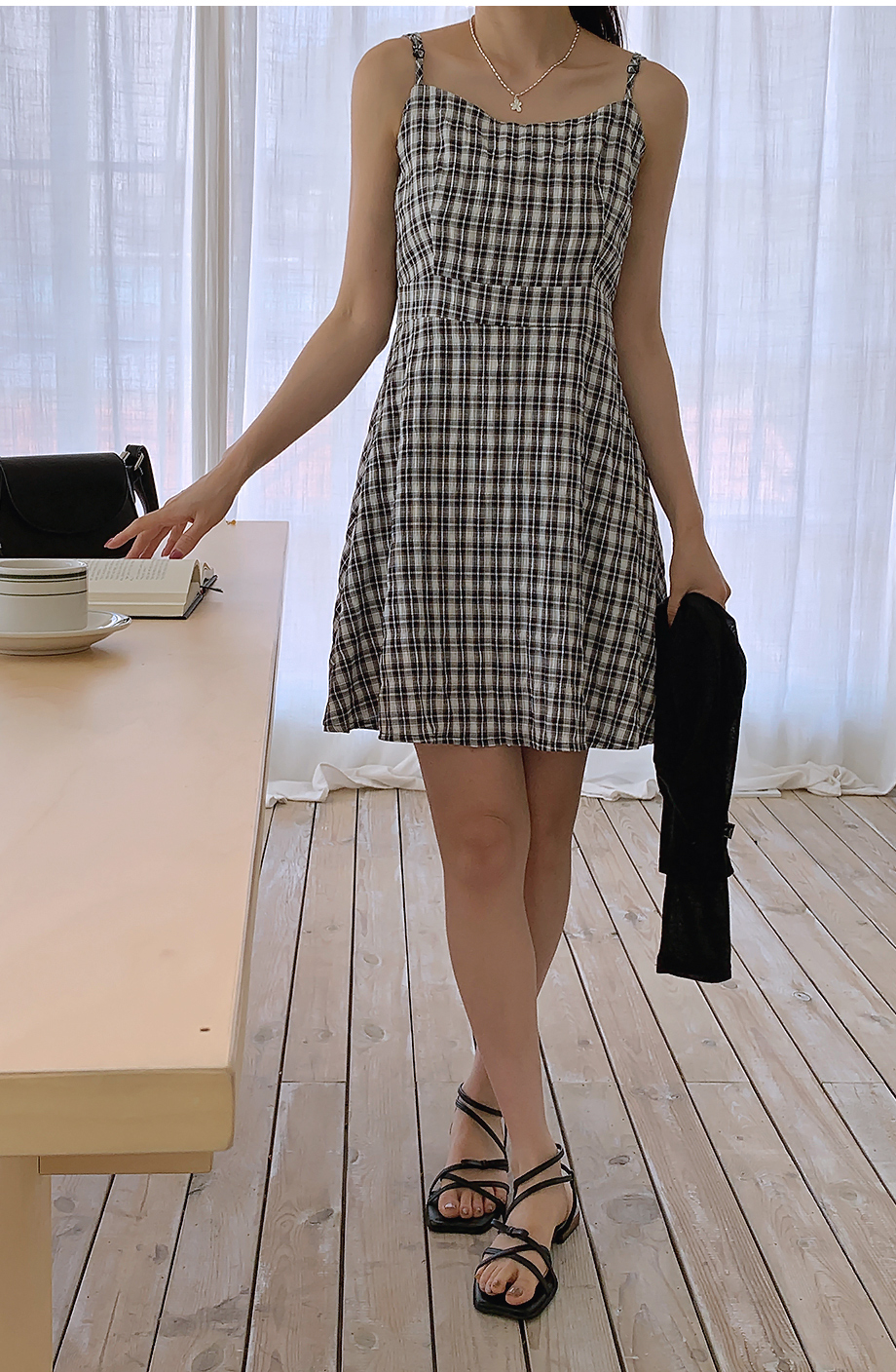 ボレロカーディガンチェック柄ミニワンピースツーピースセット