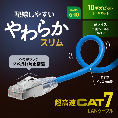 KB-SL7YS-03BL【カテゴリ7LANケーブル（スリム、やわらか、ツメ折れ