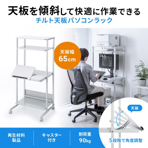 RAC-EC20【チルト天板パソコンラック（W650）】天板の角度ひとつで