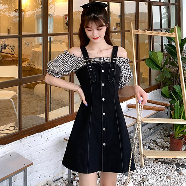 ワンピース 学生風 フリル襟 チェック柄[品番：II000006774