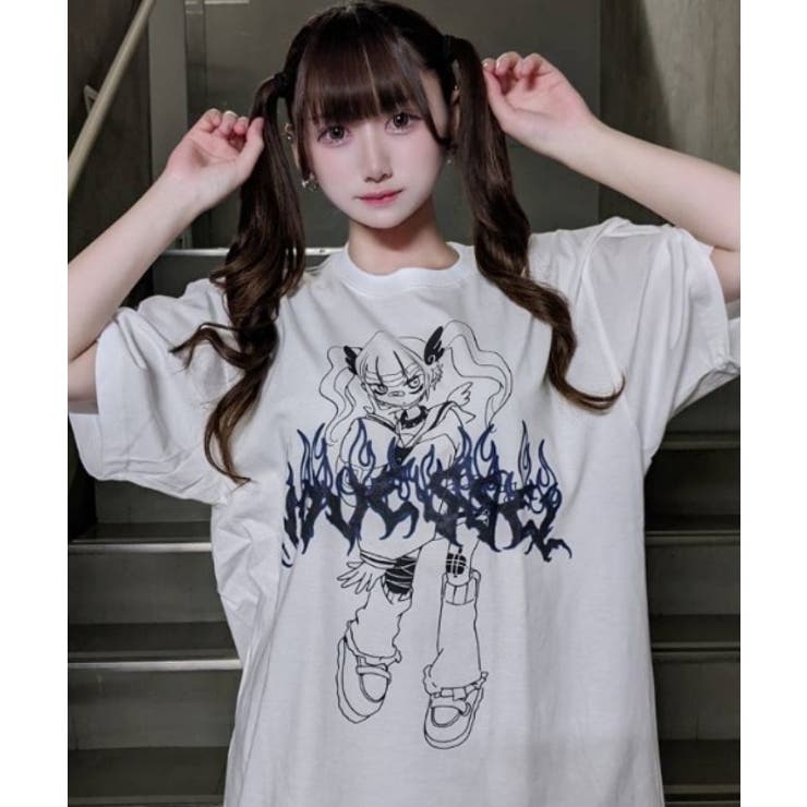 NOVESSEL【ノベセル】少女イラストプリント半袖Tシャツ 全2色