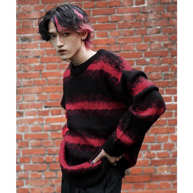 韓国 メンズ◇マルチオーバーサイズジャガード編みモヘアライクニット