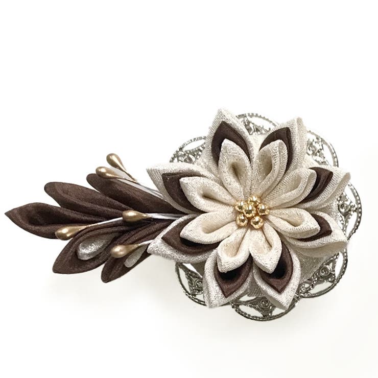 帯留め 振袖用帯飾り つまみ細工 帯締め飾り 帯飾り 菊 正絹[品番