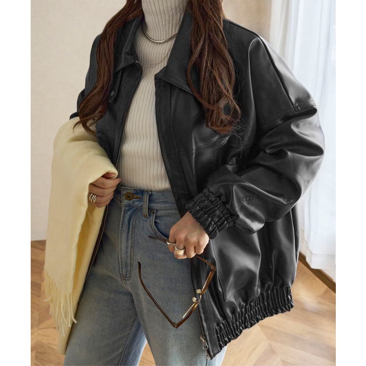 フェイクレザージップアップブルゾン［K1326］レザー ジャケット