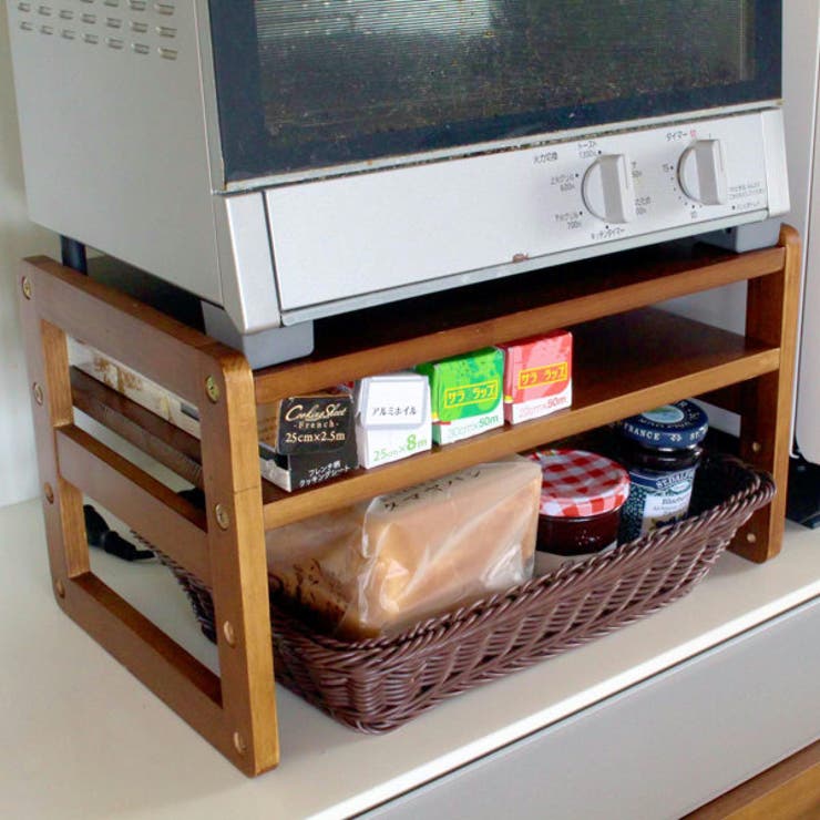 トースターラック 洗えるバスケット付き 家電下ラック[品番