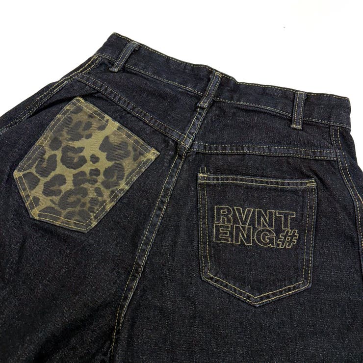 レオパード柄アクセントポケットデニムカーブパンツ ワイドパンツ 春