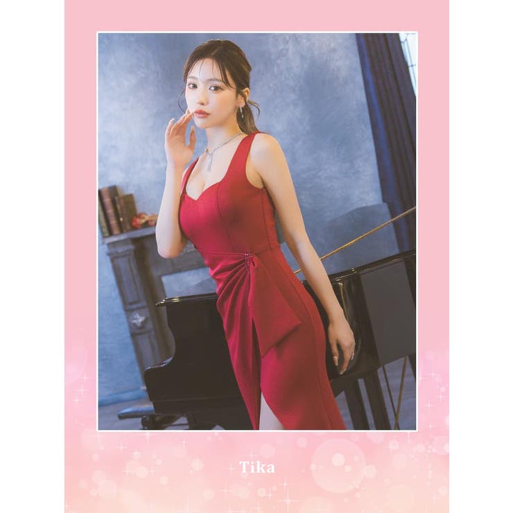 ラップウエストマークざっくりスリットマーメイドロングドレス