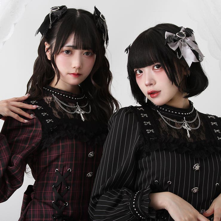 十字架チェーンチョーカー風レースアップワンピース 量産型 地雷系 夢