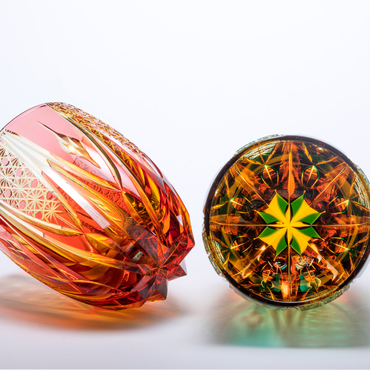 吉川太郎作 M-417 菊篭目に四菱文様 タンブラー – 硝子工房 彩鳳