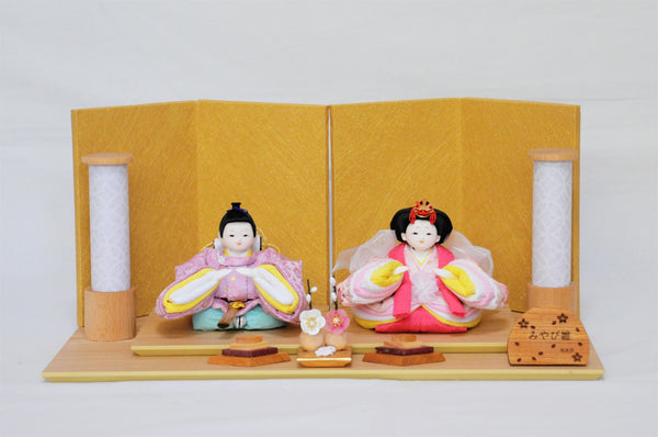 みやび雛 桃色/薄藤(金襴) ・平飾りセット/ひな人形/桃の節句