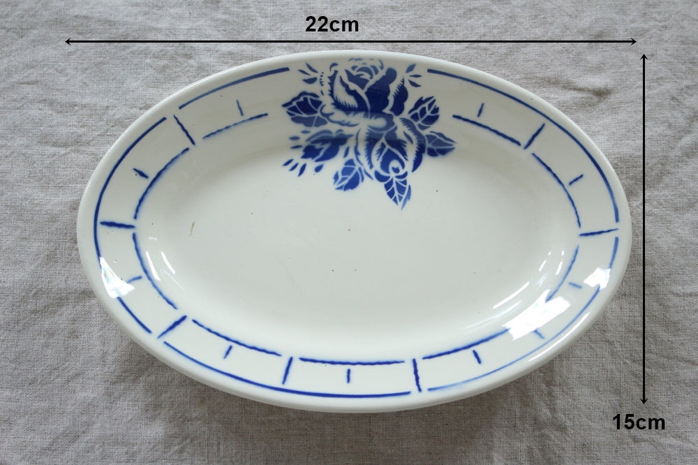 バドンヴィレー窯バラのステンシルラヴィエ皿（22x15cm） フランス