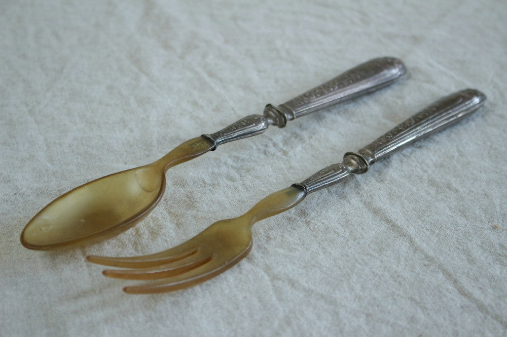 シルバープレート製サービングフォーク＆スプーンセット フランス