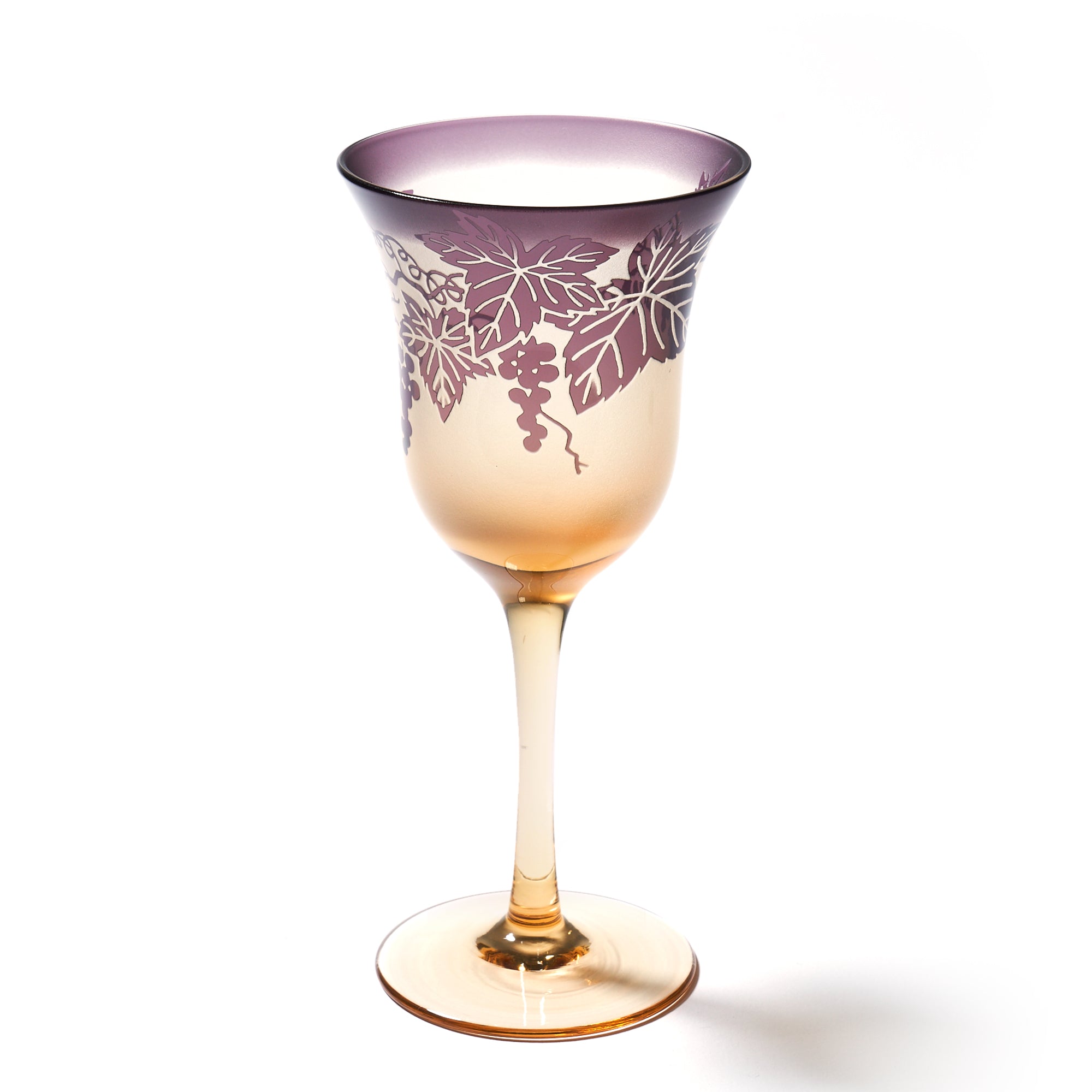 彫刻 夢柄子 鉄線紋 ワイングラス グリーン/ブルー ｜江戸切子グラス