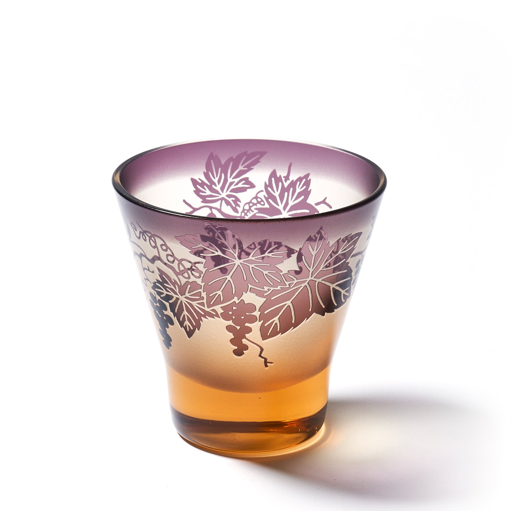 彫刻 夢柄子 ぶどう紋 高台オールドグラス アンバー/パープル ｜江戸