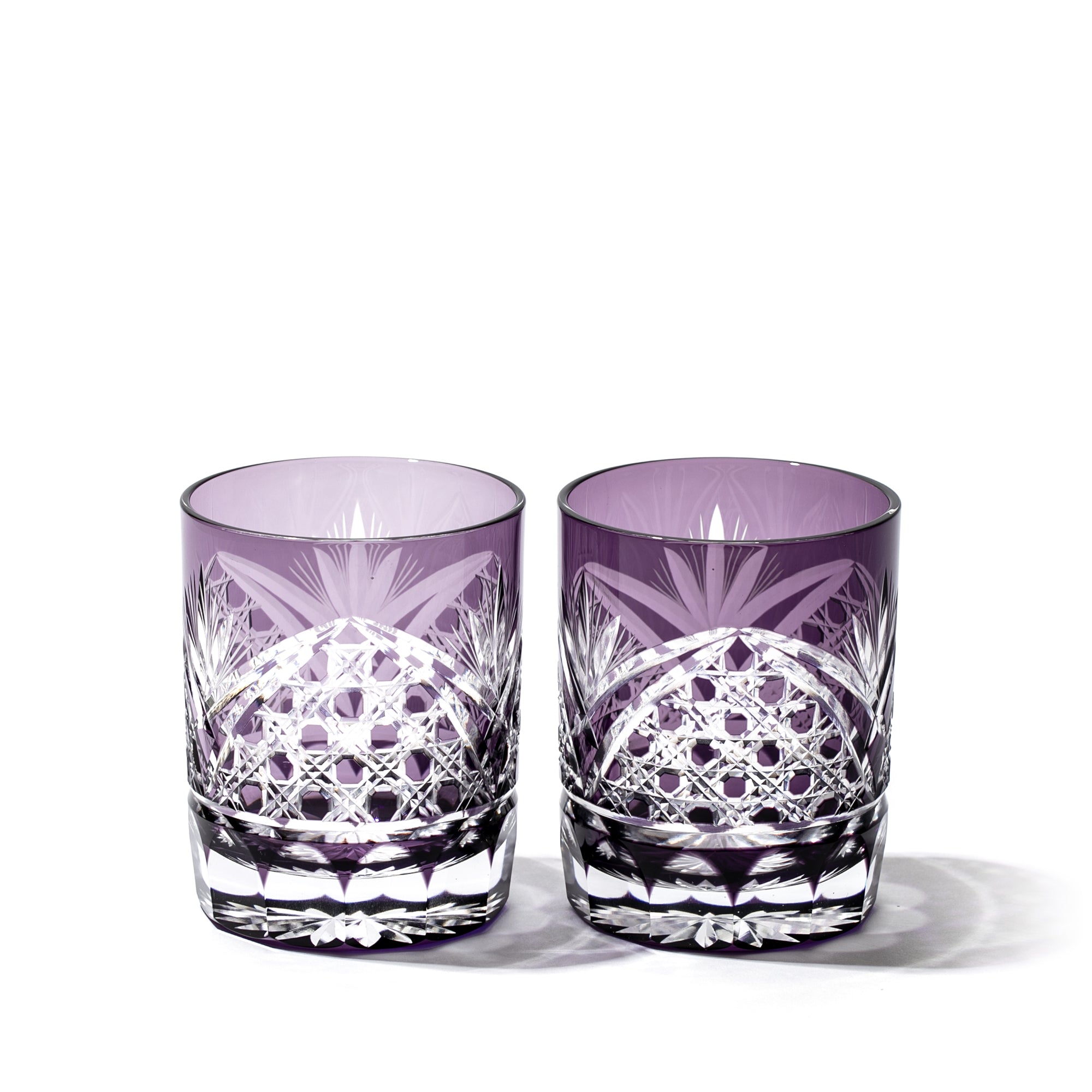 江戸切子 籠目紋 オールドグラスペア 赤・ルリ ｜江戸切子グラスなら