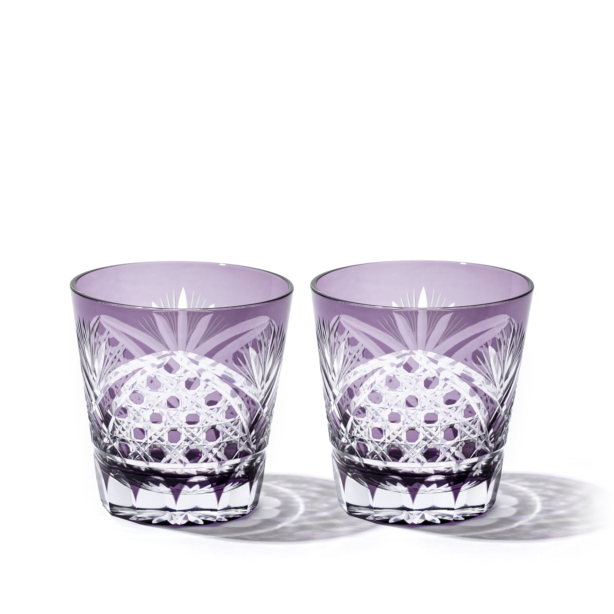 江戸切子 籠目紋 天開オールドグラスペア 赤・ルリ ｜江戸切子グラス