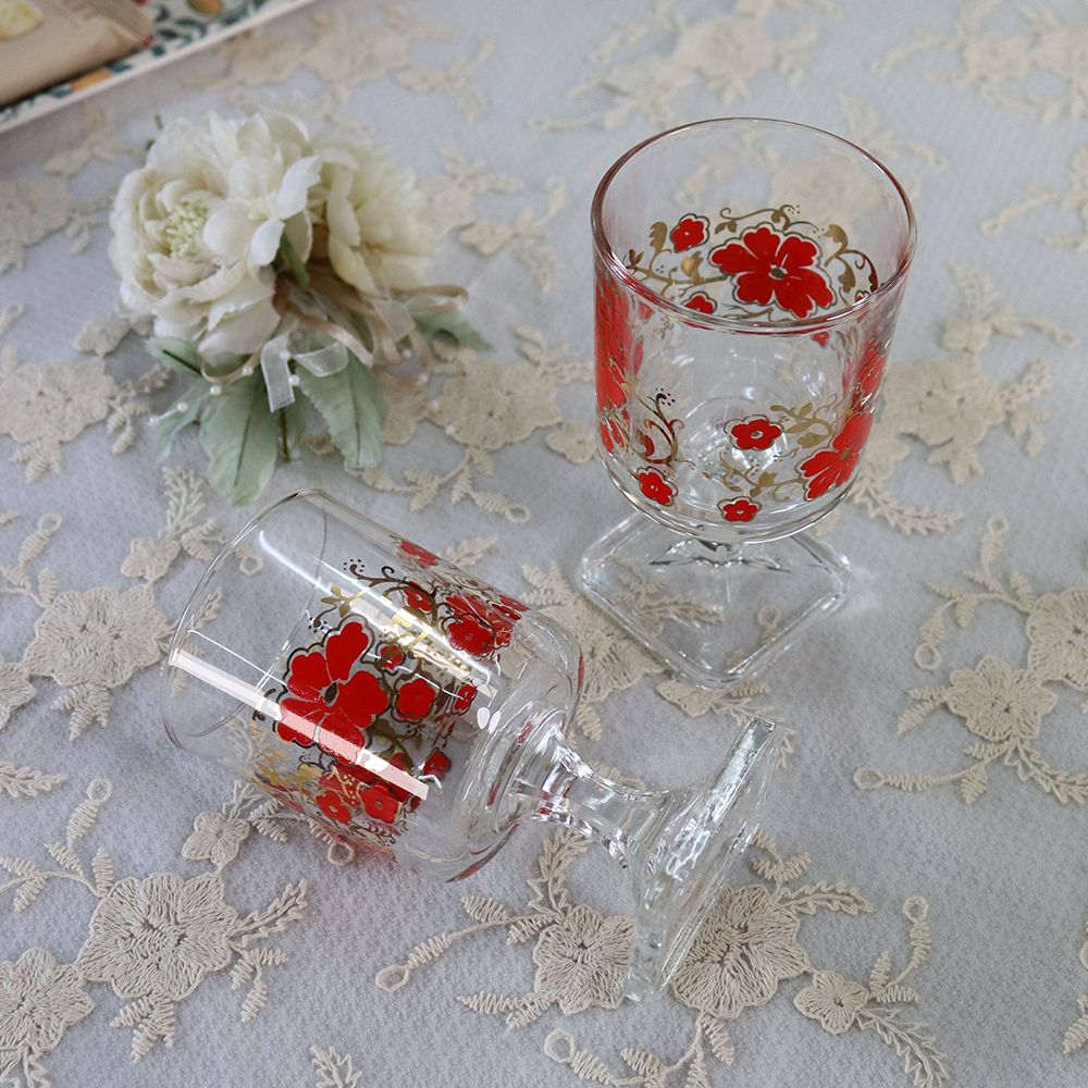 レトロな赤い花が素敵！ ビンテージグラス VC109-172031