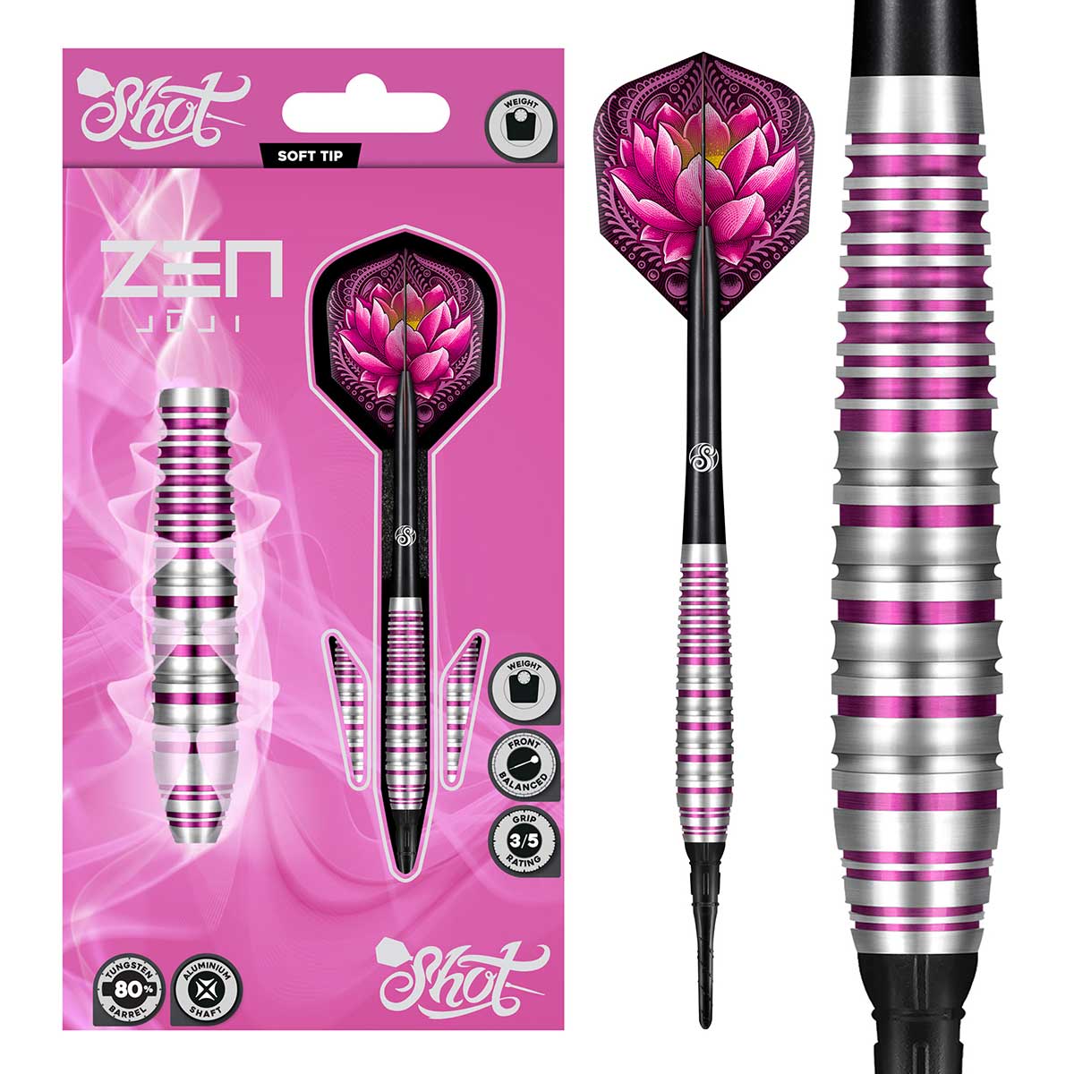Zen Juji Soft Tip Dart Set-80% Tungsten Barrels | Shot Darts