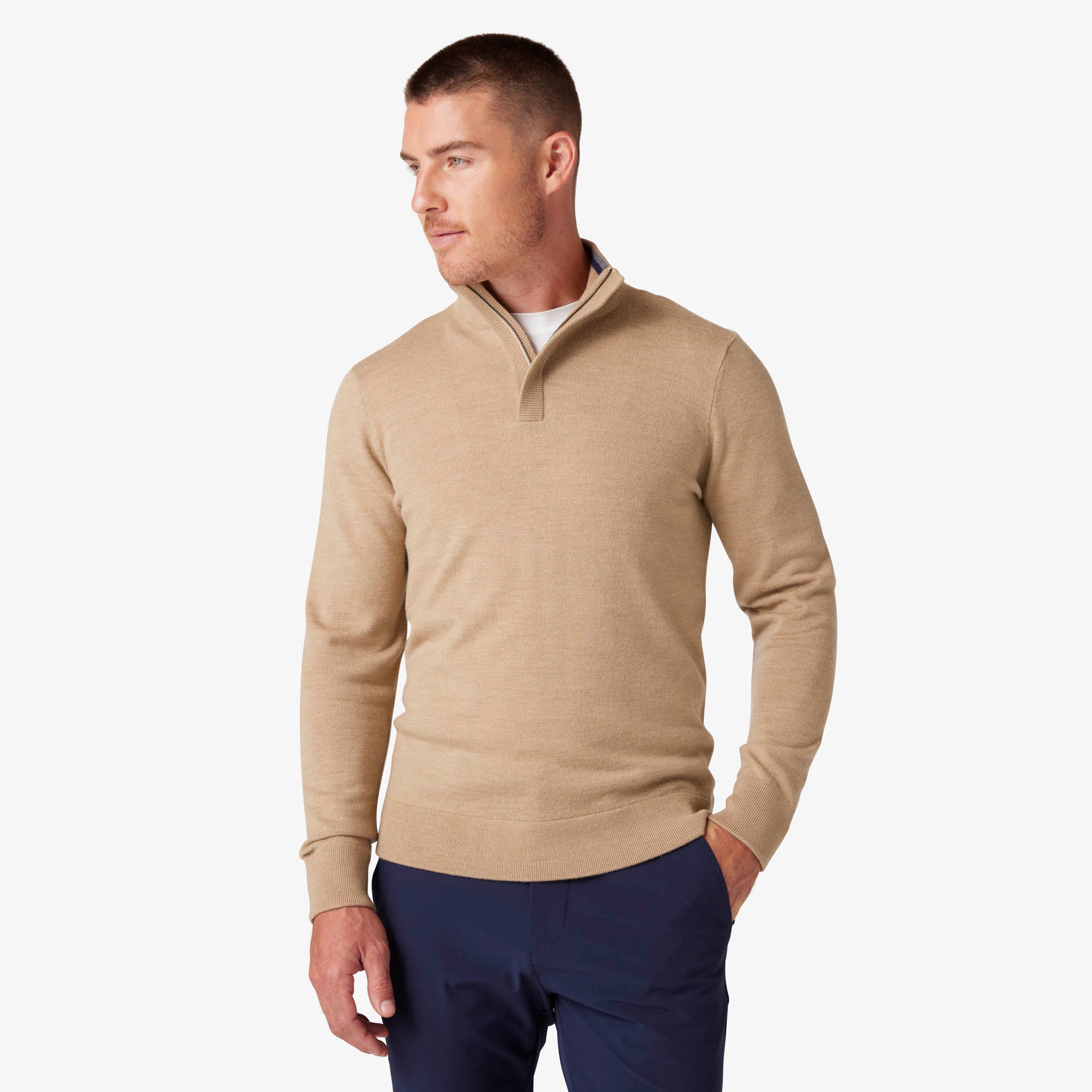 Sand Heather Preston Quarter Zip | Mizzen+Main