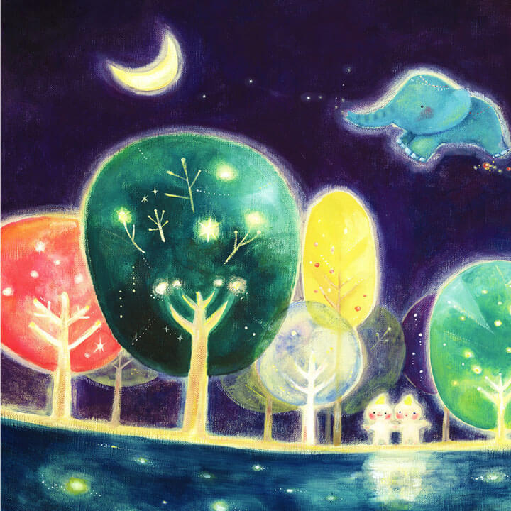 小さいサイズの絵画 「心の森が 輝く時間」 (Denny Horimizu) | 絵画