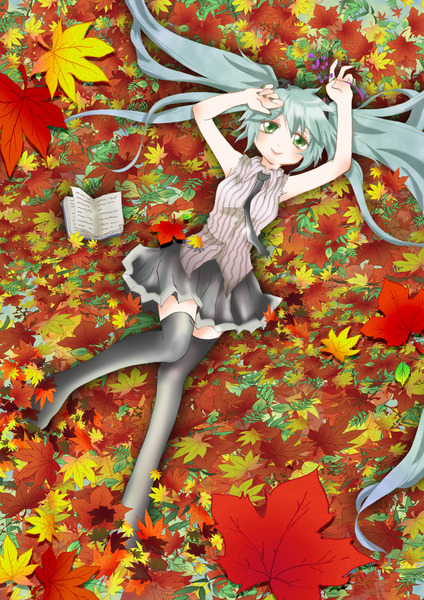 イラスト「紅葉に埋もれる」