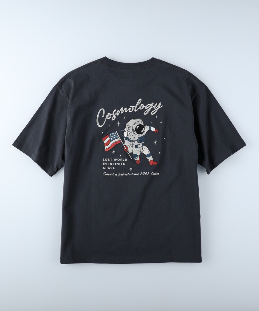 バック刺繍プリント半袖Tシャツ(M ブルー): トップス｜Right-on公式