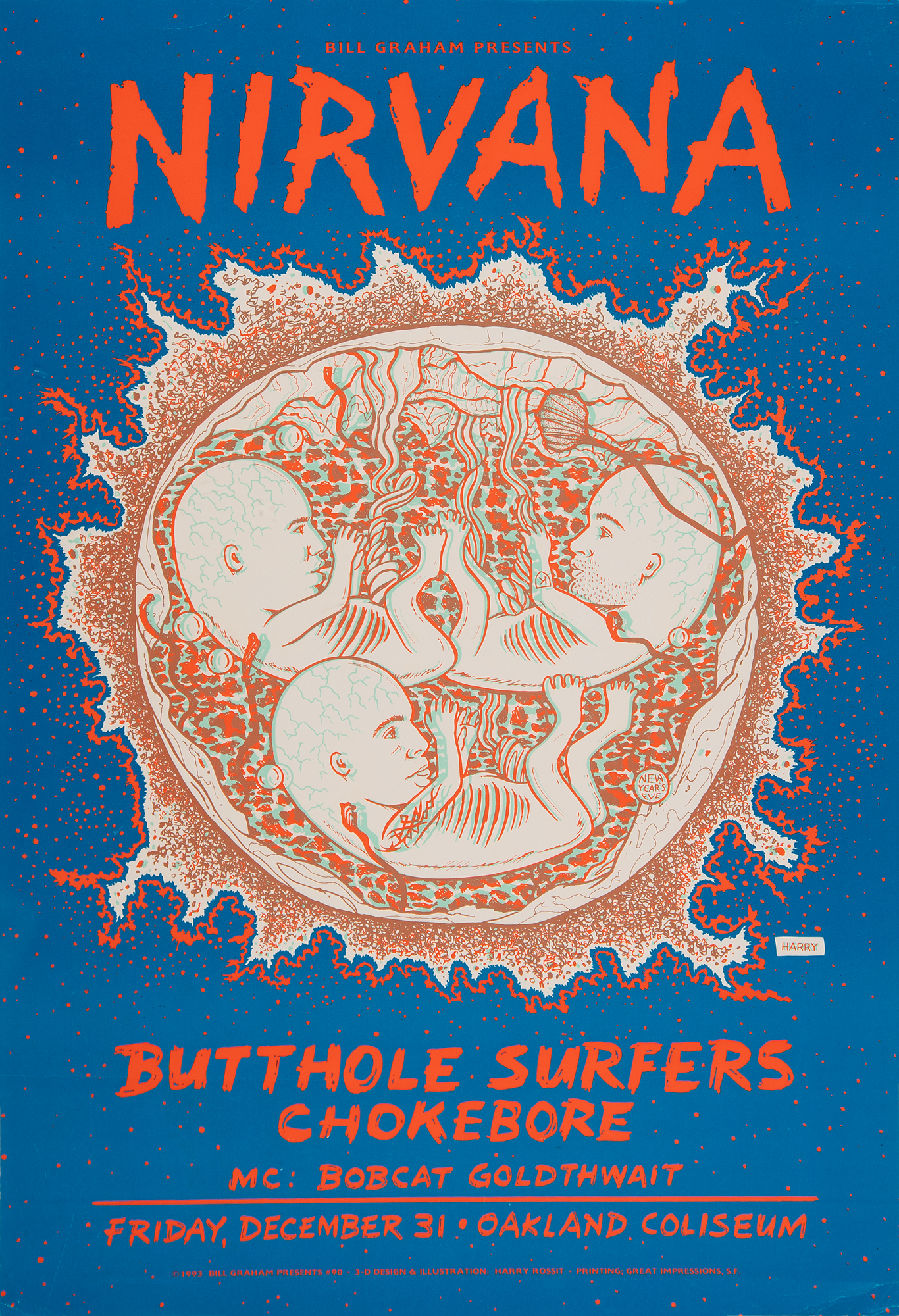 Nirvana 1993 New Year's Eve Oakland Coliseum Concert Poster | RR