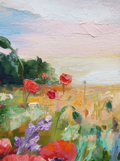 ロシア ポピーの油絵 ポピーのキャンバスアート 赤い花のアートワーク