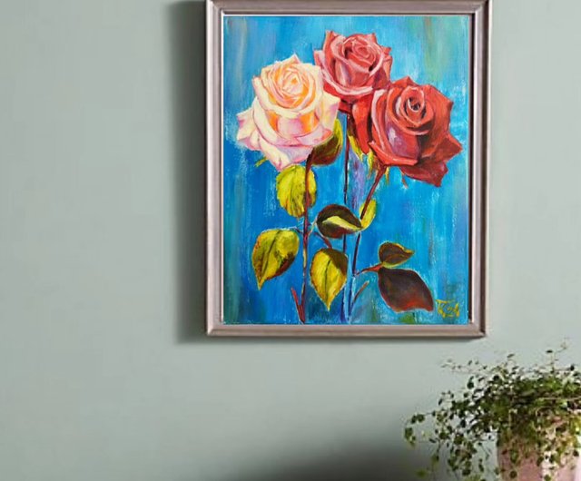 送料無料】ロシア キャンバスに描かれたバラ、花のある静物画の