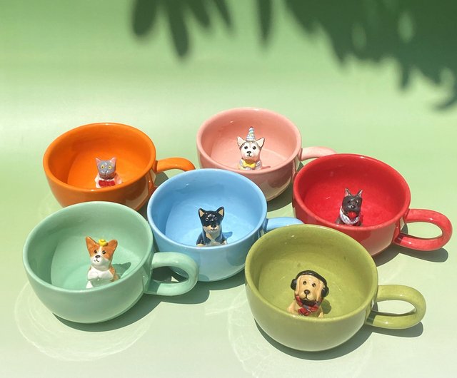 送料無料】香港 カスタムペットフィギュアマグ 犬マグ 猫マグ 手作り