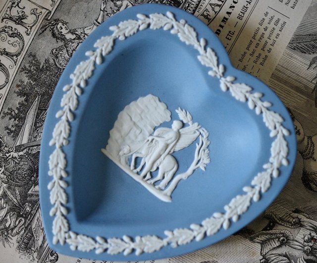 香港 1970 年代 ウェッジウッド ジャスパーウェア ブルー ハート型小皿