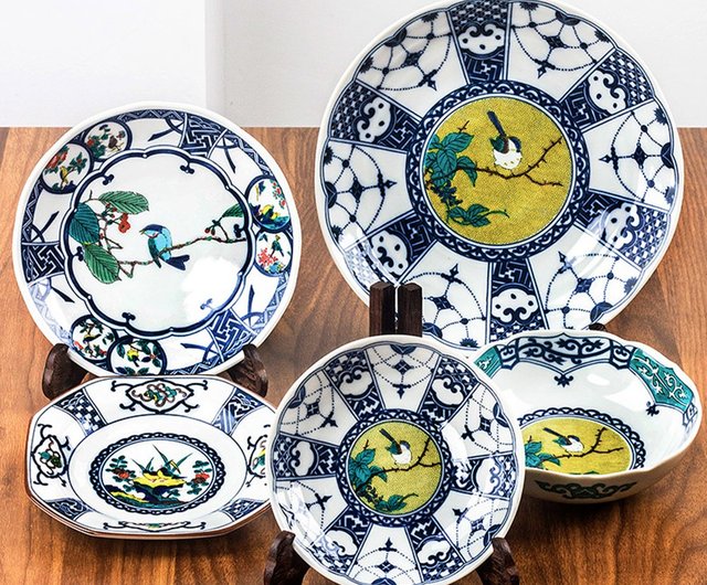日本輸入九谷焼青椒窯絵花鳥陶磁器食器皿皿平皿デザートフルーツ