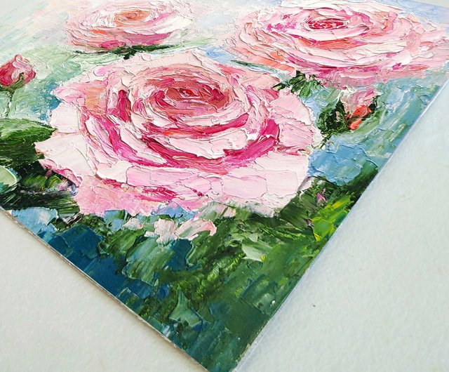 10%OFF】ロシア ピンクのバラの花束オリジナル油絵花の壁アート手工