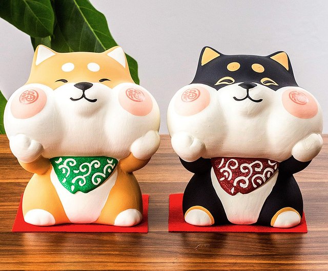 日本輸入龍と虎陶器粘土手描きかわいい柴犬犬貯金箱セラミック装飾品