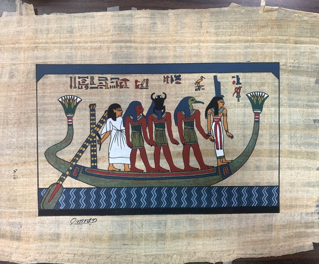 台湾 エジプトのパピルス画 - 太陽の船 (約 48x37 cm) egypt-handmade