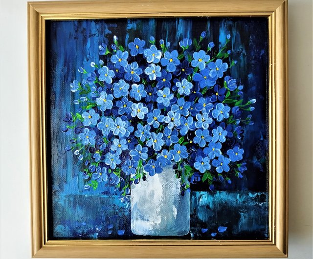 ロシア ワスレナグサの花束アートフラワーアクリル絵画アートワーク壁