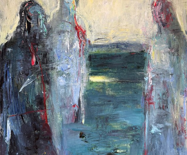 送料無料】スペイン 抽象的形状表現主義現代絵画、人間のような