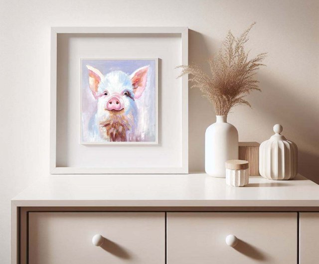10%OFF】ロシア 豚の肖像画オリジナル油絵家畜アート面白い壁アート