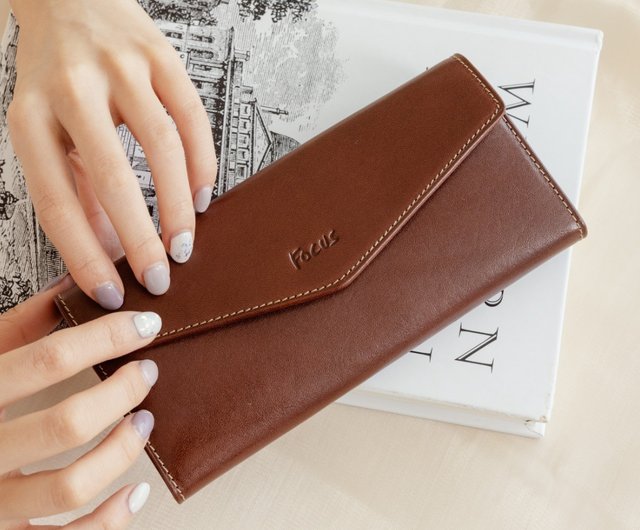 台湾 【本革長財布】レディース長財布 / スナップボタン式封筒型
