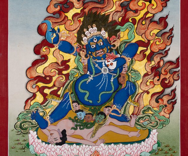 ネパール 強大なマハーカーラ タンカ、チベット仏教の守護神、芸術的