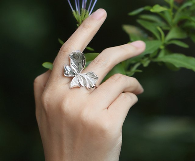 送料無料】花びら蝶々リング S925シルバー プラチナコーティング