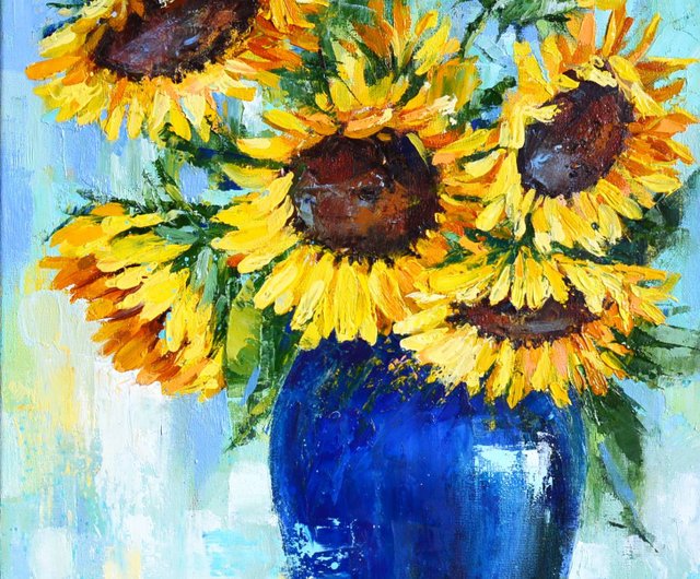 ベラルーシ オリジナル油絵キャンバス厚塗り 30x24 黄色の花ひまわり