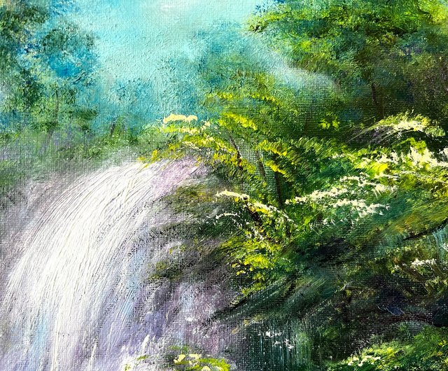 ロシア 滝の絵 風景 オリジナルアート 油絵 60x50 cm/24x20 インチ