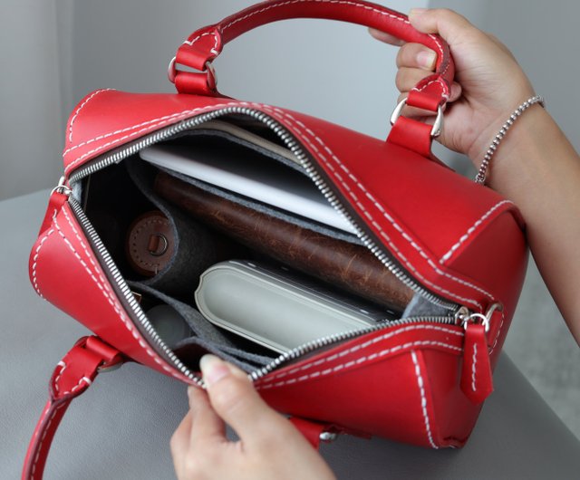 送料無料】Nina Boston ミニボストンバッグ レッド インナーバッグ付き