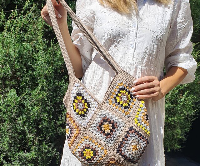 ロシア クロシェ グラニースクエアバッグ ショッパー ヴィンテージ風