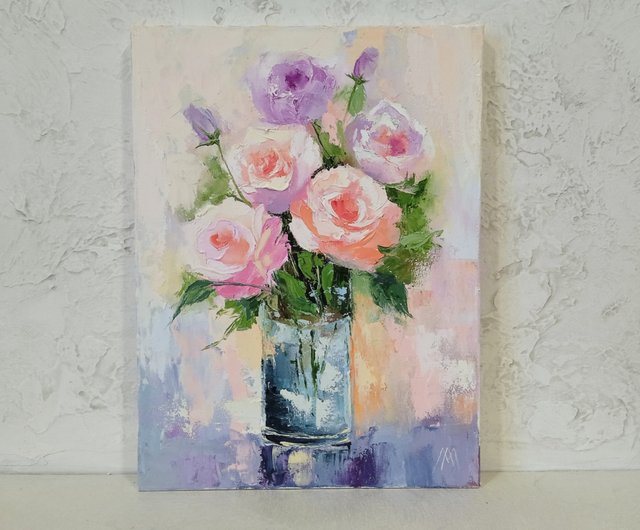 送料無料】ウクライナ 花の絵オリジナル絵画ローズアート油彩