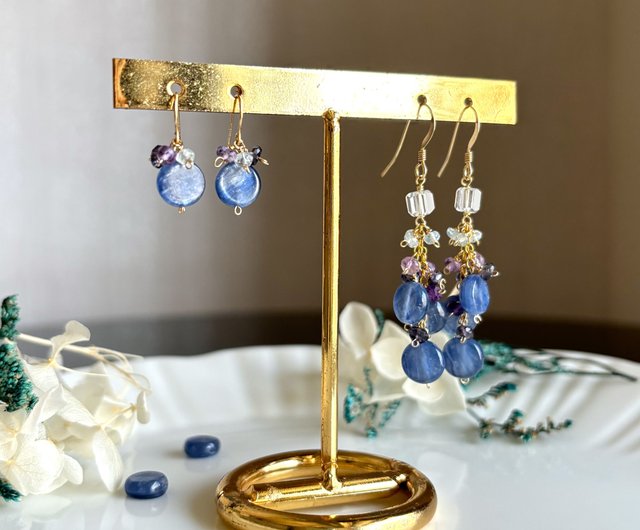 台湾 雨の日のミニピアス 14kgf カイヤナイト / イヤリング 17select