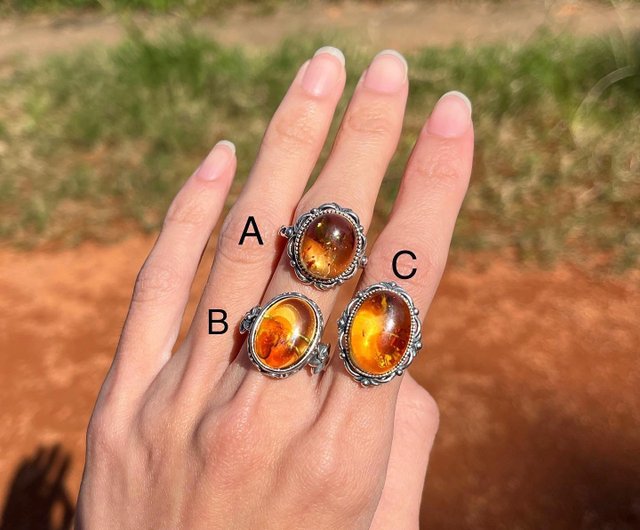 台湾 ようこそ八尾 925シルバー琥珀リング琥珀リングライブ口リング